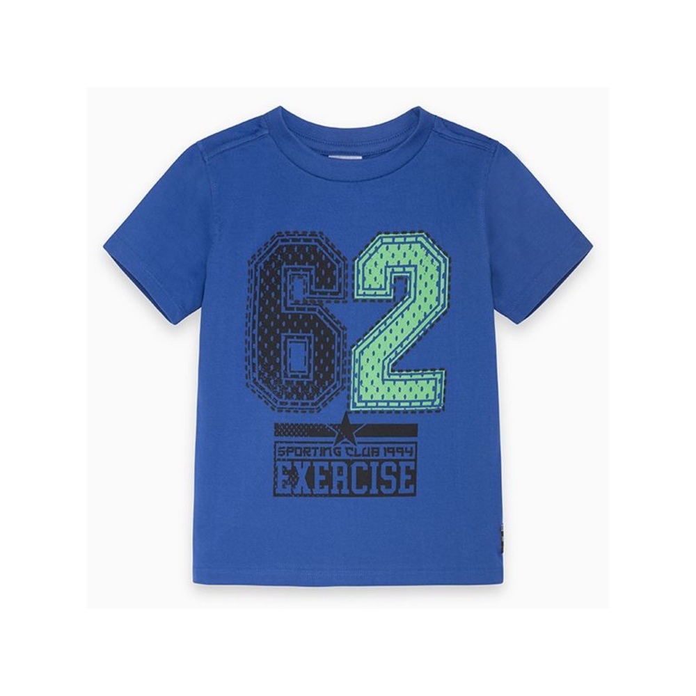 Vibrant Blue Short Sleeve Tee with Graphic Design